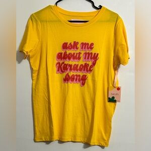 ban.do "Ask Me About My Karaoke Song" Yellow Graphic Tee